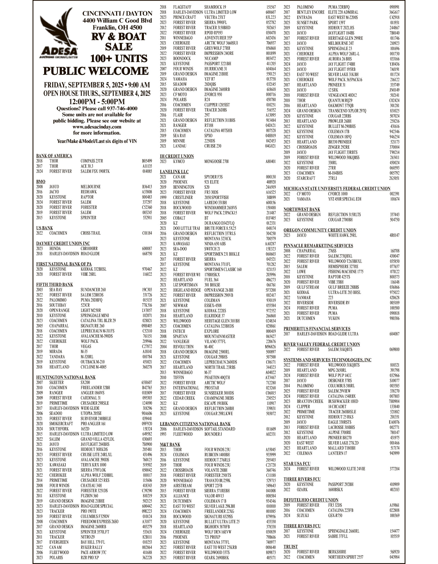 Legal Notice - ADESA RV &amp; BOAT SALE 9-5-25