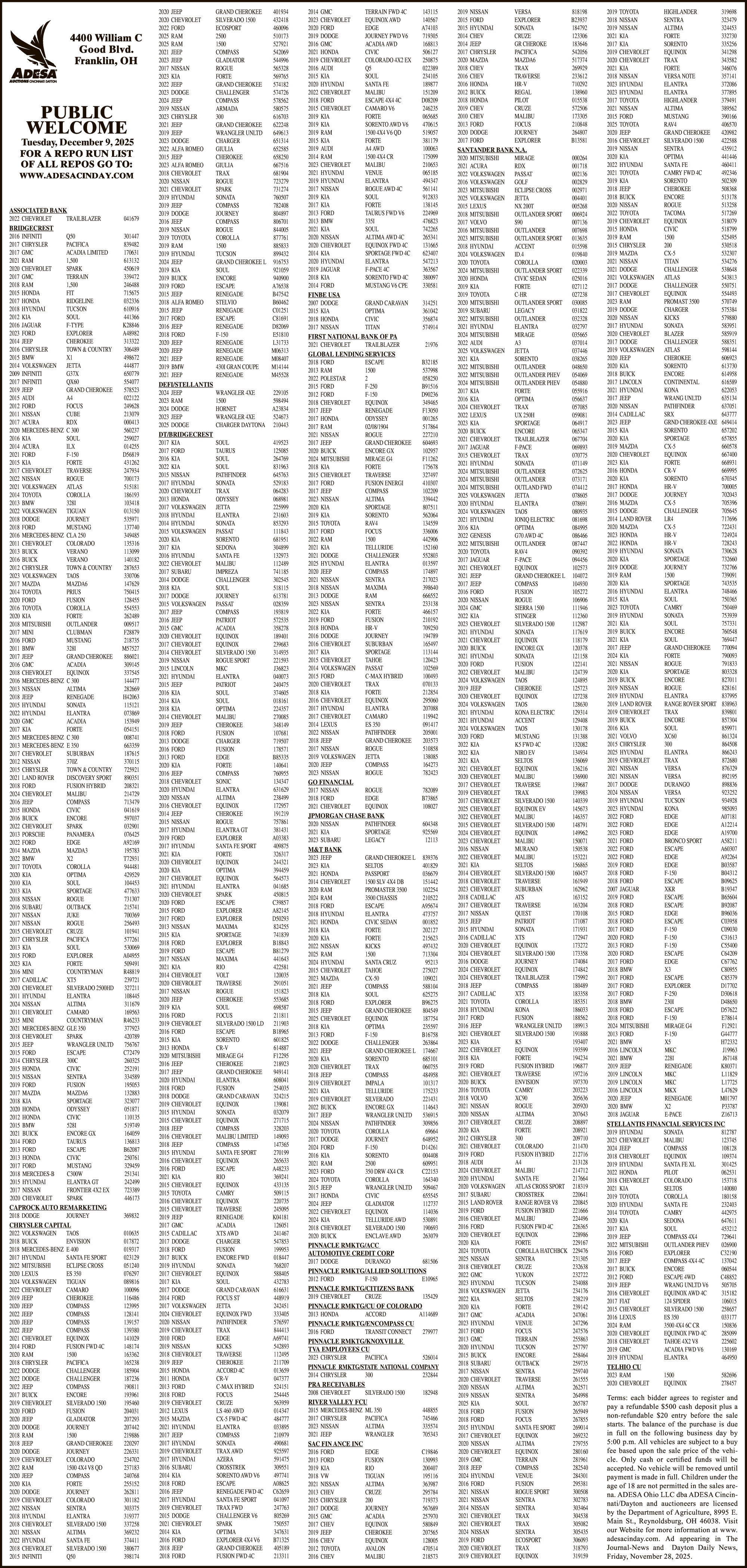 Legal Notice - ADESA AUTO AUCTION 12-9-25