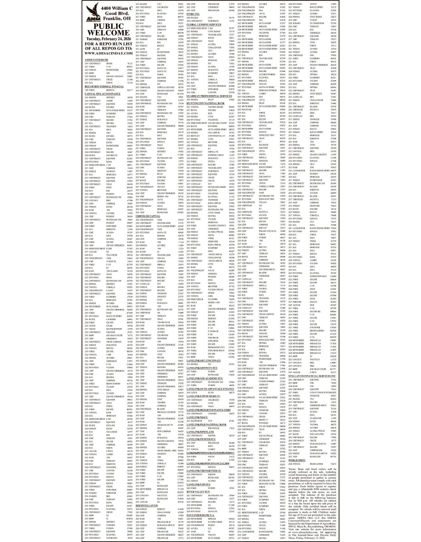 Legal Notice - ADESA FEBRUARY 24 SALE