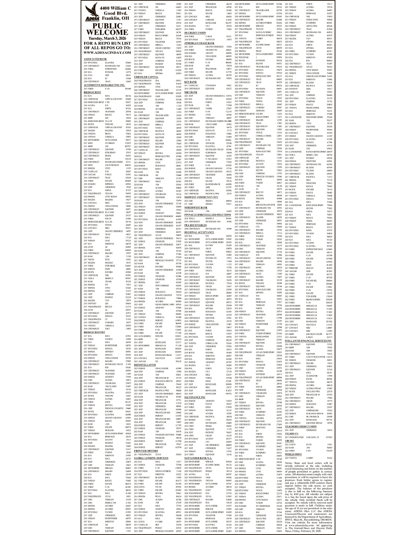 Legal Notice - ADESA MARCH 3 SALE
