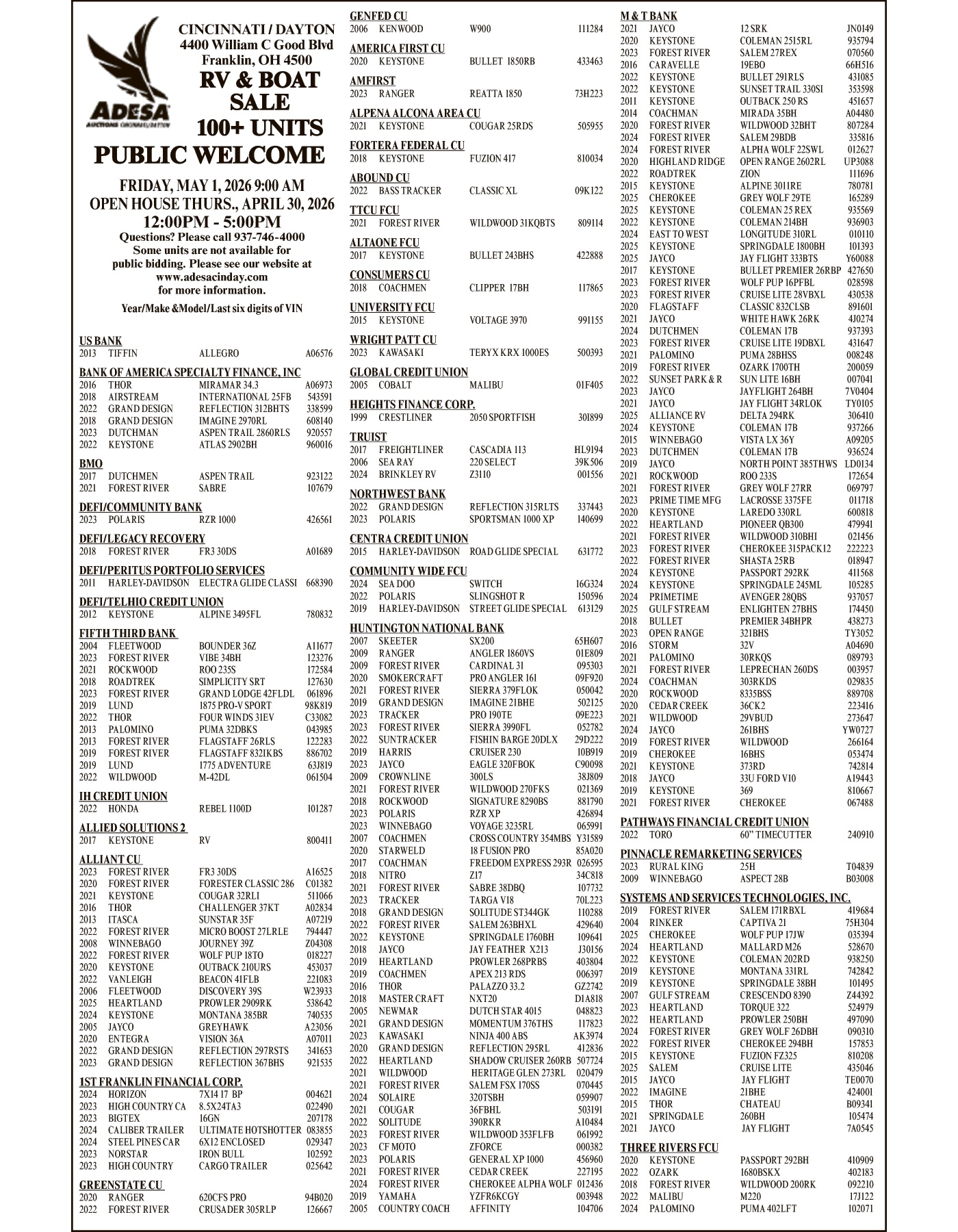 Legal Notice - ADESA MAY 1 RV &amp; BOAT SALE